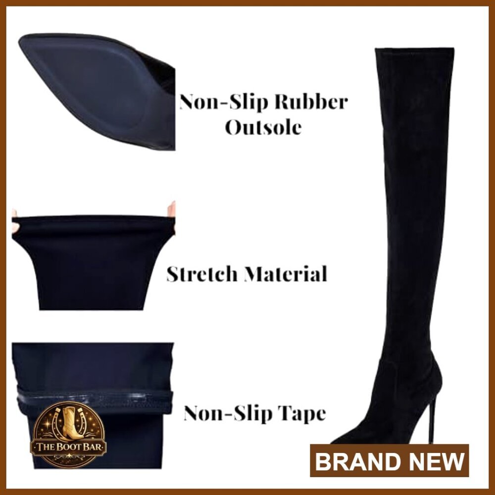 Stretch Suede Thigh High Over the Knee Boots 4.3 Inch Stiletto Heels - Picture 4 of 7